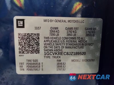 Zdjęcie 12 z 12 samochodu: 2018 CHEVROLET SILVERADO K1500 LT VIN:1GCVKREC8JZ189520 - miniatura