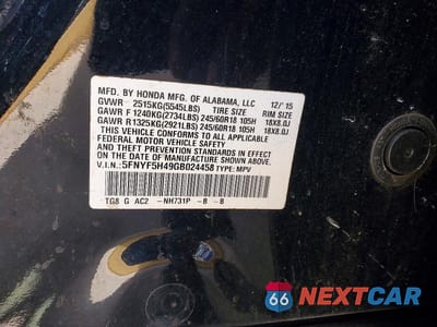 Zdjęcie 12 z 12 samochodu: 2016 HONDA PILOT EX VIN:5FNYF5H49GB024458 - miniatura