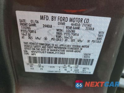Zdjęcie 12 z 12 samochodu: 2006 MERCURY MARINER VIN:4M2YU57196KJ11365 - miniatura