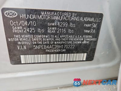 Zdjęcie 12 z 12 samochodu: 2011 HYUNDAI SONATA GLS VIN:5NPEB4AC2BH170222 - miniatura
