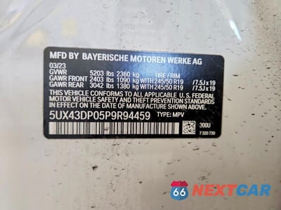 Zdjęcie 13 z 13 samochodu: 2023 BMW X3 SDRIVE30I VIN:5UX43DP05P9R94459 - miniatura