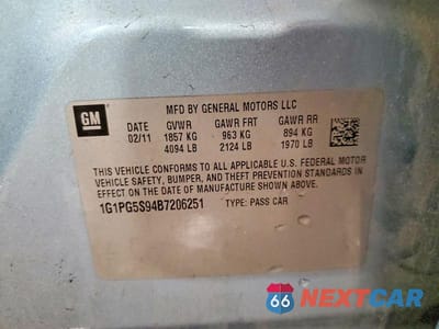 Zdjęcie 12 z 12 samochodu: 2011 CHEVROLET CRUZE LT VIN:1G1PG5S94B7206251 - miniatura