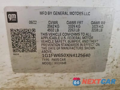 Zdjęcie 13 z 13 samochodu: 2022 CHEVROLET BOLT EV 1LT VIN:1G1FW6S0XN4125640 - miniatura