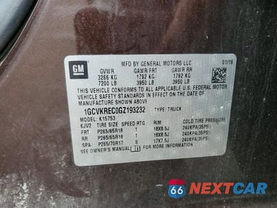 Zdjęcie 12 z 12 samochodu: 2016 CHEVROLET SILVERADO K1500 LT VIN:1GCVKREC0GZ193232 - miniatura