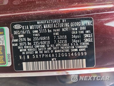 Zdjęcie 14 z 14 samochodu: 2016 KIA SORENTO EX VIN:5XYPH4A12GG146099 - miniatura
