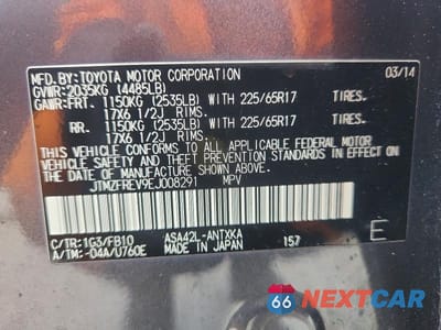 Zdjęcie 14 z 14 samochodu: 2014 TOYOTA RAV4 LE VIN:JTMZFREV9EJ008291 - miniatura