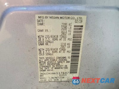Zdjęcie 13 z 13 samochodu: 2019 NISSAN MURANO S VIN:5N1AZ2MS4KN117647 - miniatura