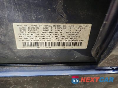 Zdjęcie 12 z 12 samochodu: 2007 ACURA TSX VIN:JH4CL96807C017801 - miniatura