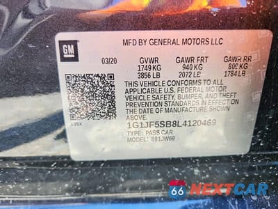 Zdjęcie 12 z 12 samochodu: 2020 CHEVROLET SONIC PREMIER VIN:1G1JF5SB8L4120469 - miniatura