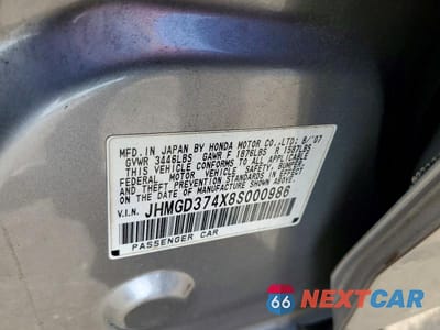 Zdjęcie 12 z 12 samochodu: 2008 HONDA FIT VIN:JHMGD374X8S000986 - miniatura