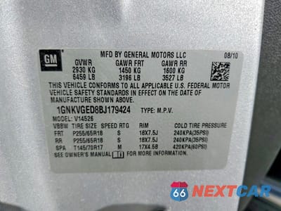 Zdjęcie 12 z 12 samochodu: 2011 CHEVROLET TRAVERSE LT VIN:1GNKVGED8BJ179424 - miniatura