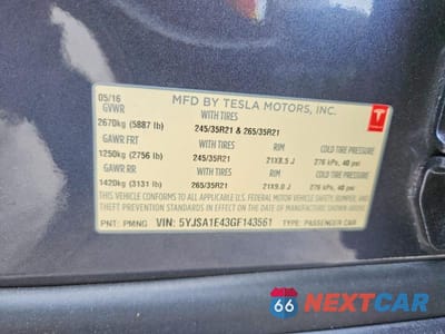 Zdjęcie 12 z 12 samochodu: 2016 TESLA MODEL S VIN:5YJSA1E43GF143561 - miniatura