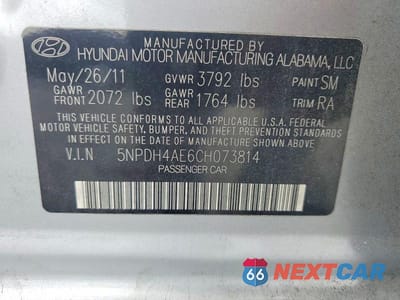 Zdjęcie 12 z 12 samochodu: 2012 HYUNDAI ELANTRA GLS VIN:5NPDH4AE6CH073814 - miniatura