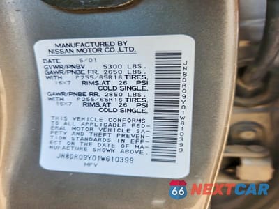 Zdjęcie 12 z 12 samochodu: 2001 NISSAN PATHFINDER SE VIN:JN8DR09Y01W610399 - miniatura