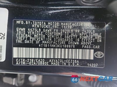 Zdjęcie 13 z 13 samochodu: 2019 TOYOTA CAMRY SE VIN:4T1B11HK3KU188876 - miniatura