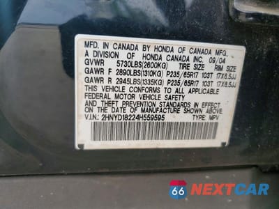 Zdjęcie 13 z 13 samochodu: 2004 ACURA MDX VIN:2HNYD18224H559595 - miniatura