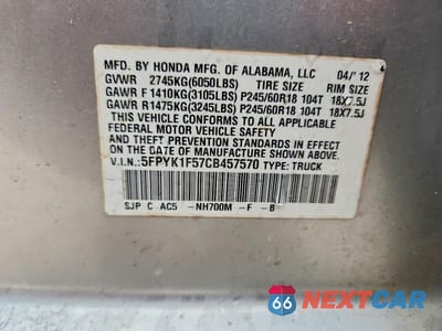 Zdjęcie 12 z 12 samochodu: 2012 HONDA RIDGELINE RTL VIN:5FPYK1F57CB457570 - miniatura