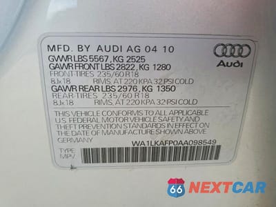 Zdjęcie 13 z 13 samochodu: 2010 AUDI Q5 PREMIUM PLUS VIN:WA1LKAFP0AA098549 - miniatura