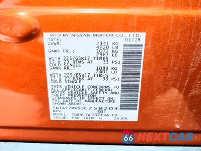 Zdjęcie 13 z 13 samochodu: 2018 NISSAN ROGUE SV VIN:5N1AT2MV9JC758203 - miniatura