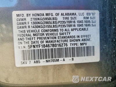 Zdjęcie 14 z 14 samochodu: 2007 HONDA PILOT EX VIN:5FNYF18467B016276 - miniatura
