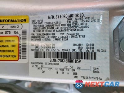 Zdjęcie 12 z 12 samochodu: 2014 LINCOLN MKZ VIN:3LN6L2GK4ER801859 - miniatura