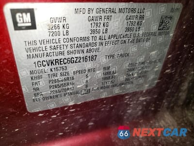 Zdjęcie 12 z 12 samochodu: 2016 CHEVROLET SILVERADO K1500 LT VIN:1GCVKREC6GZ216187 - miniatura