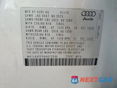 Zdjęcie 12 z 12 samochodu: 2010 AUDI Q5 PREMIUM PLUS VIN:WA1LKAFP3AA072396 - miniatura