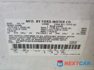 Zdjęcie 12 z 12 samochodu: 2019 FORD EDGE TITANIUM VIN:2FMPK4K93KBB87310 - miniatura