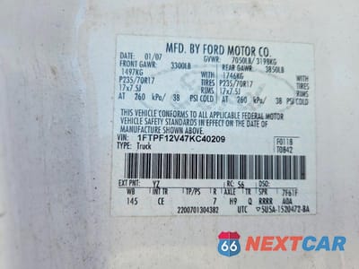 Zdjęcie 12 z 12 samochodu: 2007 FORD F150 VIN:1FTPF12V47KC40209 - miniatura