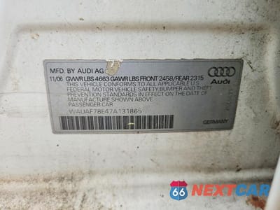 Zdjęcie 12 z 12 samochodu: 2007 AUDI A4 2 VIN:WAUAF78E47A131865 - miniatura
