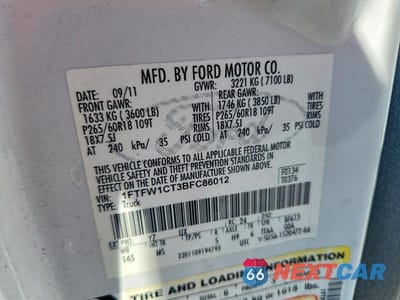 Zdjęcie 12 z 12 samochodu: 2011 FORD F150 SUPERCREW VIN:1FTFW1CT3BFC86012 - miniatura