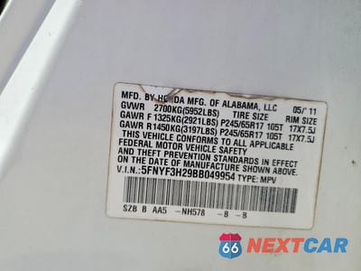Zdjęcie 13 z 13 samochodu: 2011 HONDA PILOT LX VIN:5FNYF3H29BB049954 - miniatura