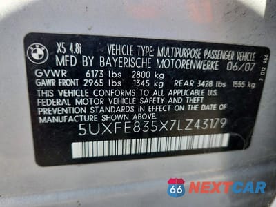 Zdjęcie 13 z 13 samochodu: 2007 BMW X5 4.8I VIN:5UXFE835X7LZ43179 - miniatura