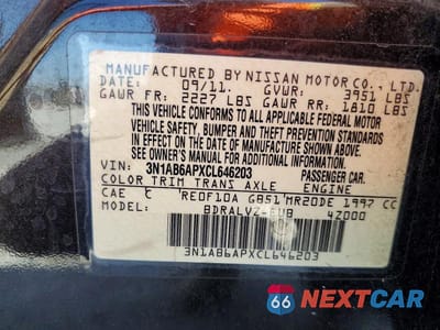 Zdjęcie 12 z 12 samochodu: 2012 NISS SENTRA VIN:3N1AB6APXCL646203 - miniatura