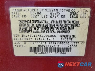 Zdjęcie 12 z 12 samochodu: 2008 NISSAN SENTRA 2.0 VIN:3N1AB61E98L721088 - miniatura