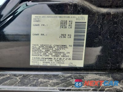 Zdjęcie 12 z 12 samochodu: 2021 NISSAN ALTIMA SL VIN:1N4BL4EW4MN378728 - miniatura