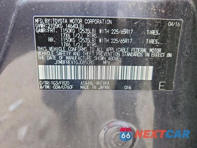 Zdjęcie 14 z 14 samochodu: 2016 TOYOTA RAV4 LE VIN:JTMBFREV1GJ085080 - miniatura