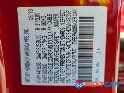 Zdjęcie 12 z 12 samochodu: 2018 HONDA ACCORD SPORT VIN:1HGCV1F30JA217857 - miniatura