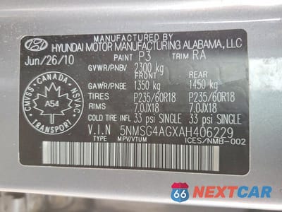 Zdjęcie 14 z 14 samochodu: 2010 HYUNDAI SANTA FE GLS VIN:5NMSG4AGXAH406229 - miniatura