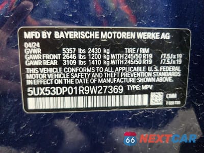 Zdjęcie 14 z 14 samochodu: 2024 BMW X3 XDRIVE30I VIN:5UX53DP01R9W27369 - miniatura