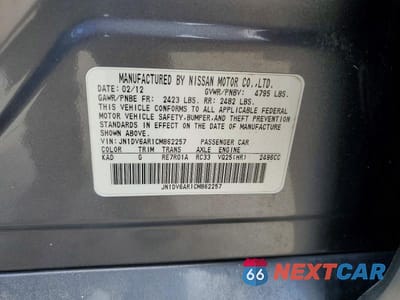 Zdjęcie 12 z 12 samochodu: 2012 INFINITI G25 SEDAN X VIN:JN1DV6AR1CM862257 - miniatura