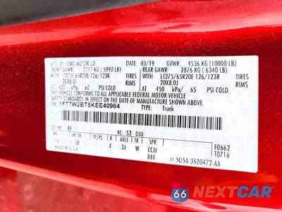 Zdjęcie 12 z 12 samochodu: 2019 FORD F250 SUPER DUTY VIN:1FT7W2BT5KEE40964 - miniatura