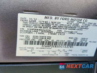 Zdjęcie 12 z 12 samochodu: 2013 FORD TAURUS SEL VIN:1FAHP2E83DG163785 - miniatura