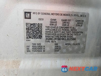 Zdjęcie 13 z 13 samochodu: 2019 CHEVROLET TRAX LS VIN:3GNCJKSB9KL317566 - miniatura