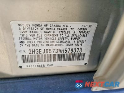 Zdjęcie 12 z 12 samochodu: 1998 HONDA CIVIC VIN:2HGEJ6573WH579373 - miniatura