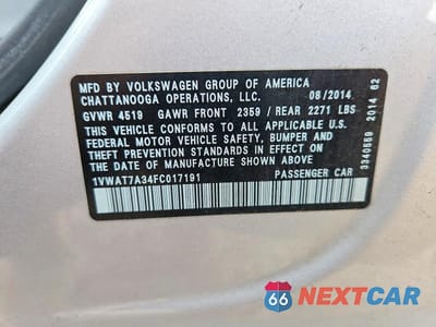 Zdjęcie 13 z 13 samochodu: 2015 VOLKSWAGEN PASSAT S VIN:1VWAT7A34FC017191 - miniatura