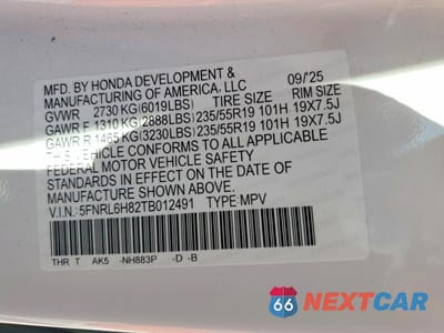 Zdjęcie 13 z 13 samochodu: 2026 HONDA ODYSSEY TOURING VIN:5FNRL6H82TB012491 - miniatura