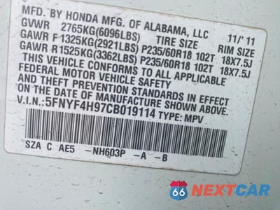Zdjęcie 10 z 10 samochodu: 2012 HONDA PILOT TOURING VIN:5FNYF4H97CB019114 - miniatura