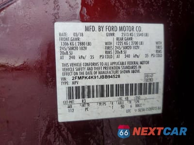 Zdjęcie 13 z 13 samochodu: 2018 FORD EDGE TITANIUM VIN:2FMPK4K91JBB94528 - miniatura