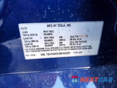 Zdjęcie 13 z 13 samochodu: 2022 TESLA MODEL Y VIN:7SAYGDEE4NF458307 - miniatura
